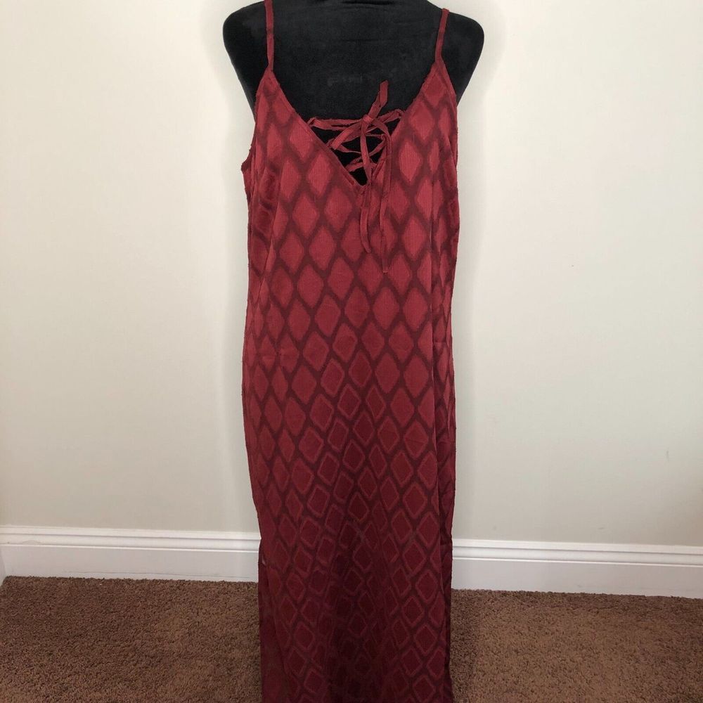 Band Of The Free Womens Dress M Red Cami V-neck Tied‎ Sleeveless Midi Slit NWT